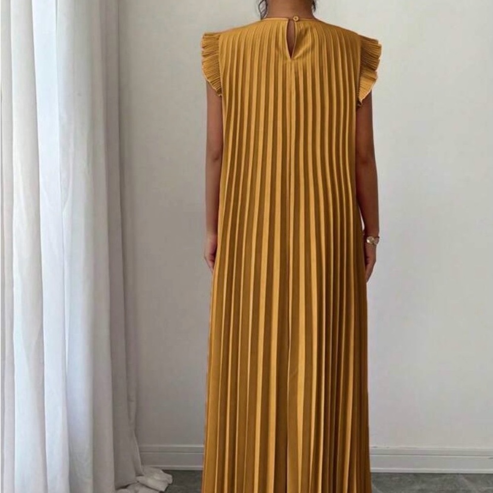 Pleated Mustard Ruffle Dress - Picture 2 of 2